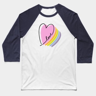 Pastel Rainbow Heart Love Letters Line Art Baseball T-Shirt